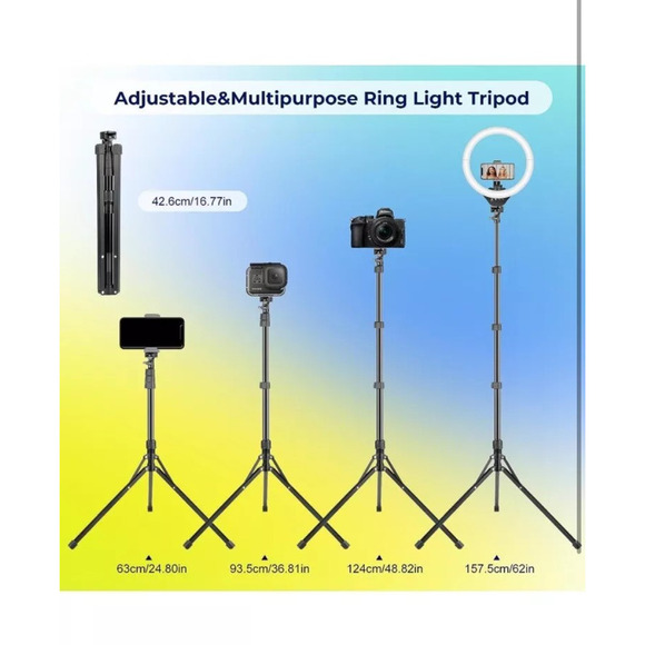 SOLD  14’’ Ring Light LED 62" Tripod Stand Phone Holder Dimmable Blogger NIB - Picture 3 of 5